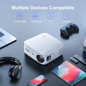 Keystone] پروژکتور 5G WiFi Bluetooth 5.2، پروژکتور WiMiUS ارتقاء K7 550 ANSI Lumen Full HD 4K در فضای باز، زوم، صفحه نمایش 500 اینچی مدل k7