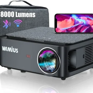 پروژکتور WiMiUS 5G WiFi – بلوتوث Full HD 1080P با 19000 لومن، پشتیبانی از 4K، زوم و تنظیم 4 بعدی – سینمای خانگی قابل حمل برای PPT،